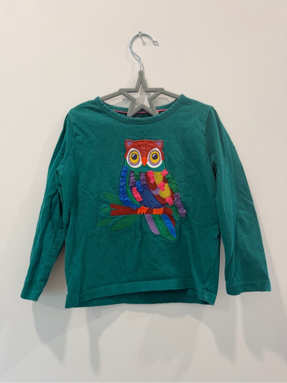 Mini Boden Long-Sleeve Top with Colorful Owl 3-4Y